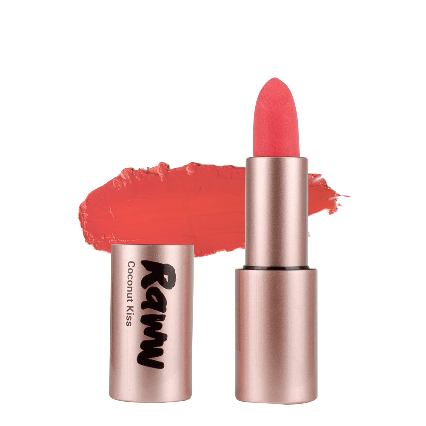 Coconut Kiss Lipstick (Petite Peach) | RAWW Cosmetics | Product + Swatch