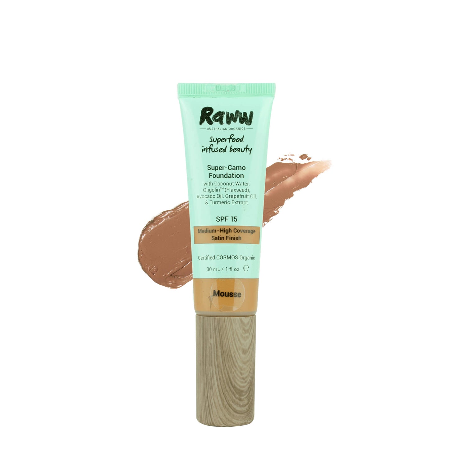 Super-Camo Foundation SPF15 (Mousse) | RAWW Cosmetics | Product + Swatch