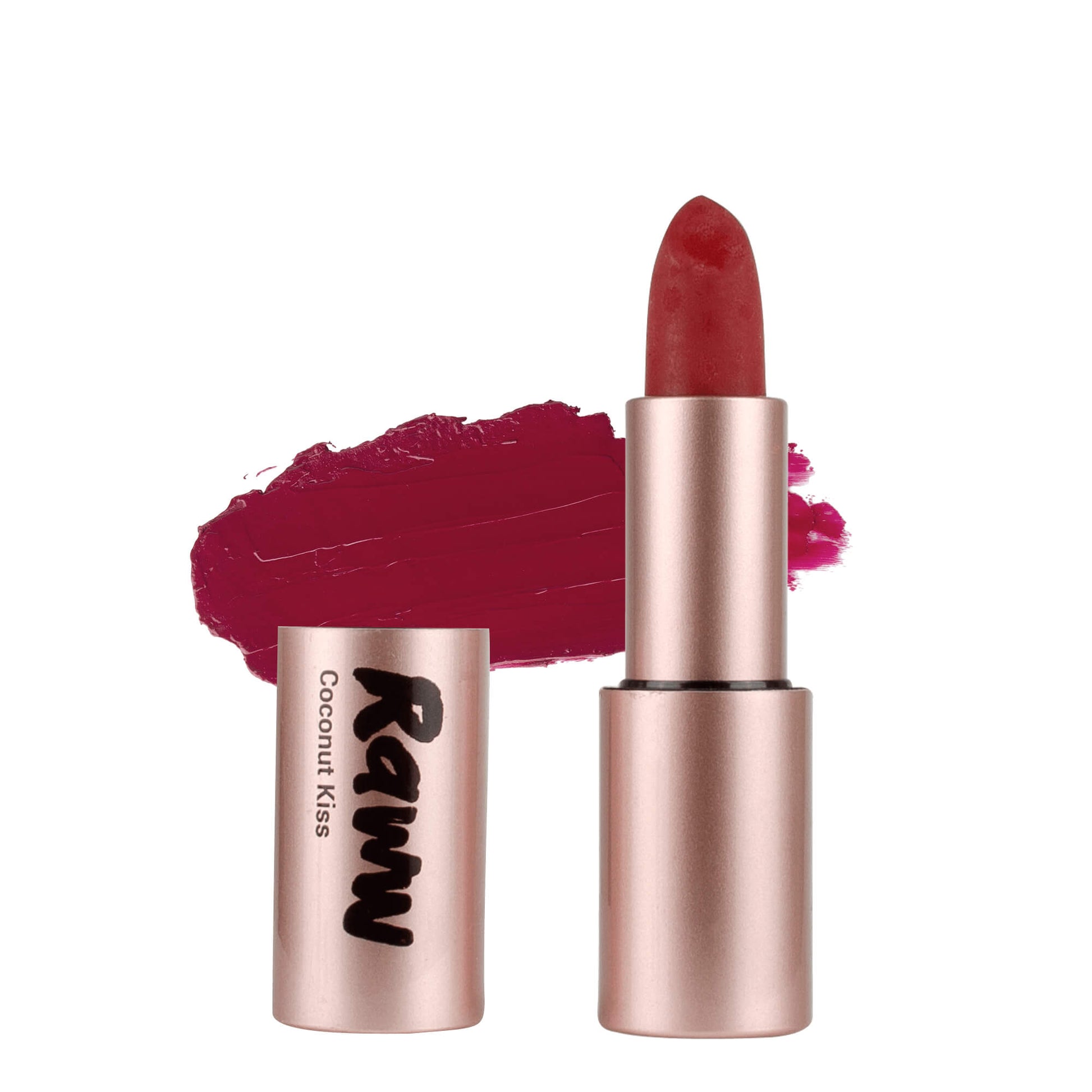 Coconut Kiss Lipstick (Candy Apple) | RAWW Cosmetics | Product + Swatch