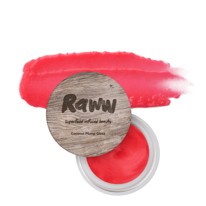 Coconut Plump Gloss (Watermelon Popsicle) | RAWW Cosmetics | Product + Swatch