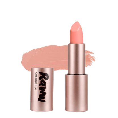 Coconut Kiss Lipstick (Poetic Pink) | RAWW Cosmetics | Product + Swatch