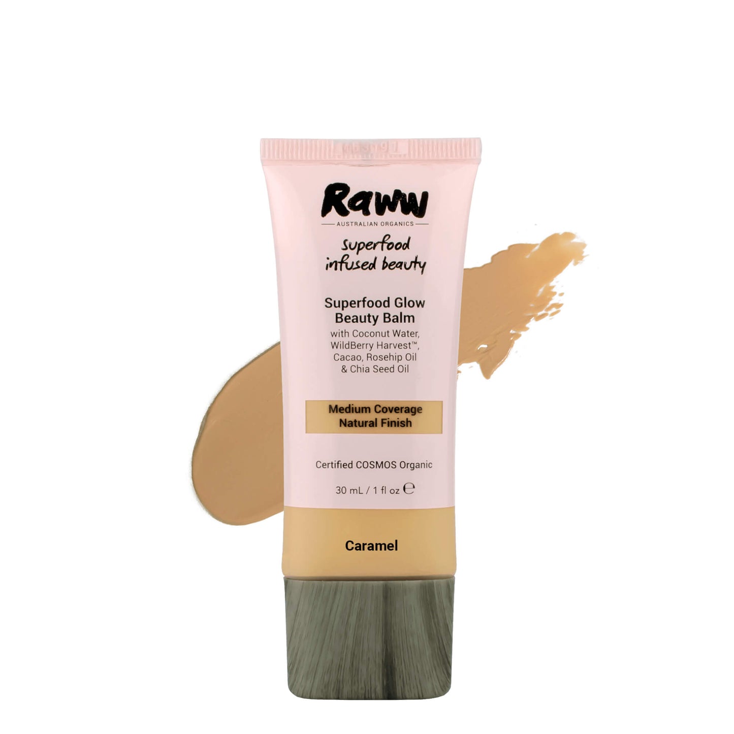 Superfood Glow Beauty Balm (Caramel) | RAWW Cosmetics | Product + Swatch